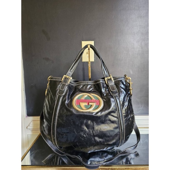 Gucci Handbags - Authentic Gucci Coated fabric Patent Leather Dialux Britt Tote Bag Black